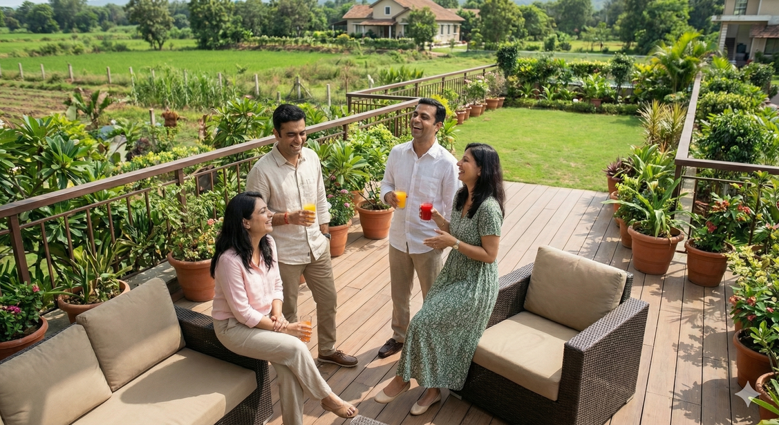 Sunset silhouettes at the organic farm community